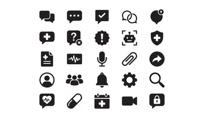Fototapeta premium Digital communication and medical notification icon set with communication
