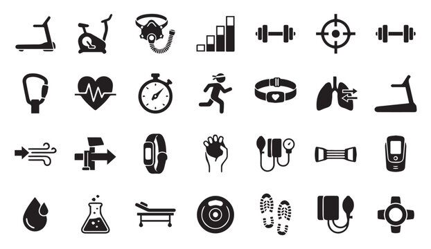Fitness and healthcare activity monitoring icon collection with exercise