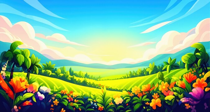 Abstract vibrant summer plantation scene background illustration for creative projects

