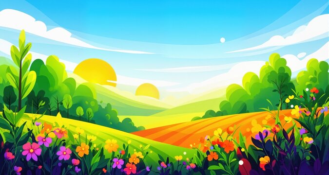 Abstract vibrant summer plantation scene background illustration for creative projects
