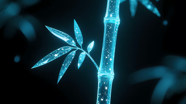 Glowing blue bamboo in dark void