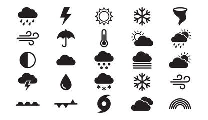 Fototapeta premium Weather forecast icon set representing meteorological conditions with forecast