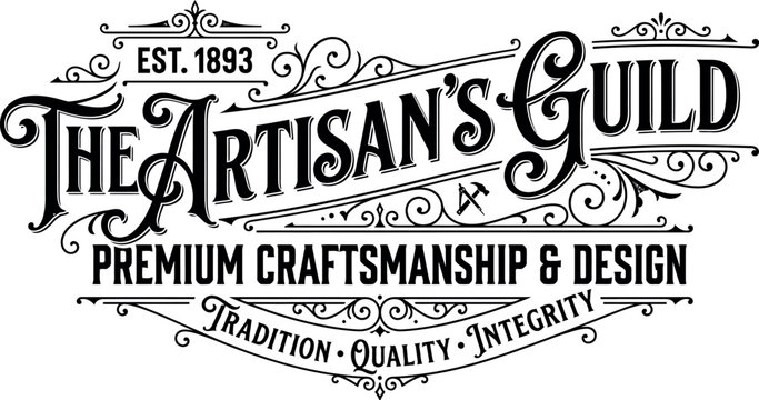 Vintage artisan's guild logo with flourishes and established date 1893