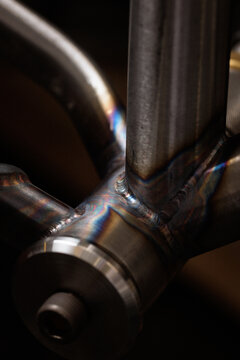 Close up of welds on a bike frame