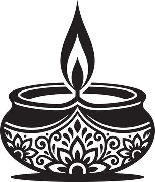 Diwali oil lamp black silhouette of traditional deepa for festival celebrations