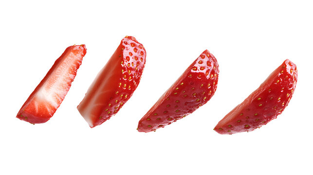 Sliced strawberries on transparent background, fresh and juicy fruit pieces ai generated image