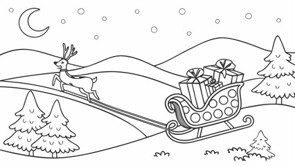 Santa sleigh with gifts and reindeer vector graphic reindeer christmas © Khadija