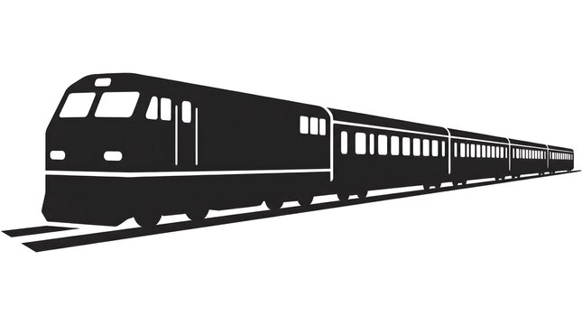 Passenger train silhouette side view on tracks