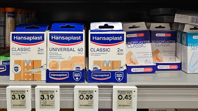 Hansaplast and septo plast bandages on store shelf