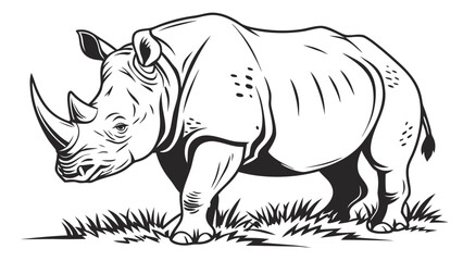 Standing rhinoceros wildlife line art drawing with rhinoceros, wildlife © Mehe