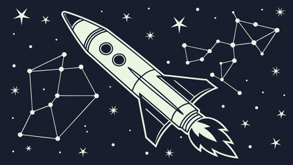 Space rocket ship flying through starry constellation sky with constellation © Mehe