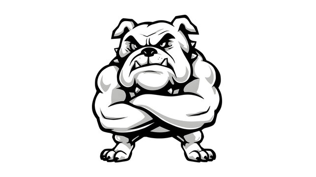 Muscular bulldog standing aggressively