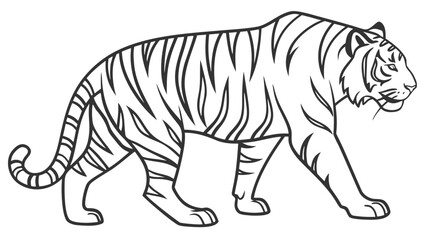 Obraz premium Black and white line art drawing of a majestic tiger with wildlife, predator