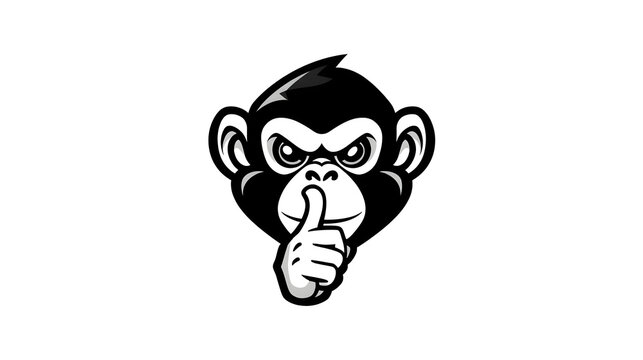 Monkey thinking gesture, cartoon primate with finger to mouth