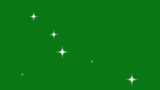 Star twinkling, white star blinking animation, white cartoon, glow twinkle movement. Twinkling star, vector glowing star light effect . Looping animation twinkling stars on green screen 4k.