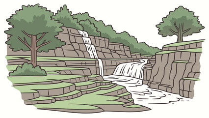 Nature landscape with waterfall and river drawing waterfall landscape © Usa