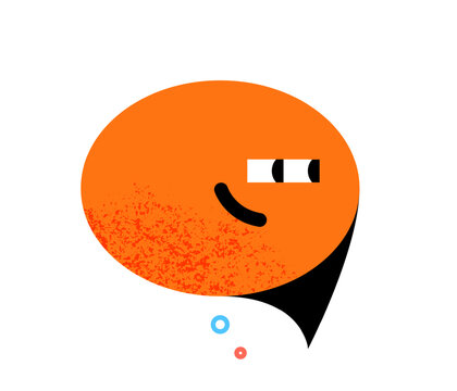 Speech bubble character smiling. Orange cute cartoon vector icon with texture, isolated on white background