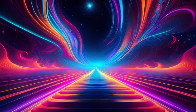 abstract neon fractal wallpaper with space generative ai