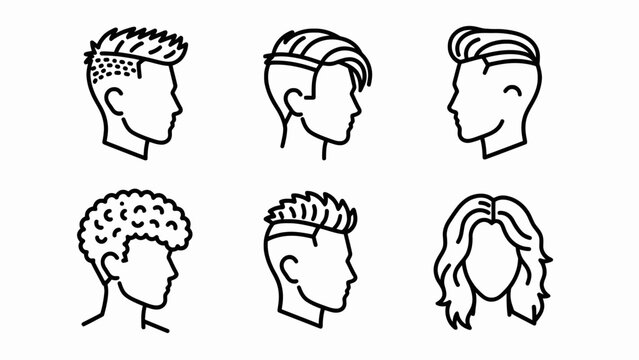 Modern Hairstyles Icons Set: Men and Women Haircuts, Line Art