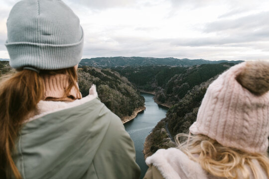 Children and a river view.