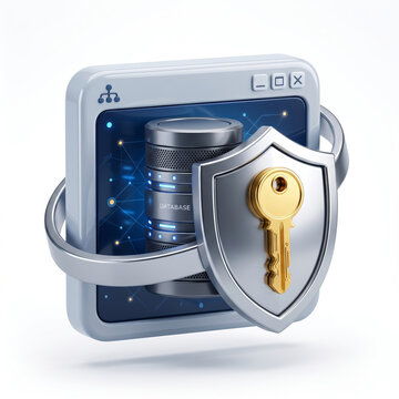 Secure Database Protection Shield with Key Lock System and Network Privacy Concept Icon