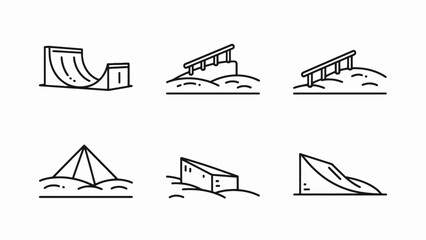 Extreme Sports Ramp Icons Set: Skatepark, Snowboard, BMX Elements © Wilujeng Graphic
