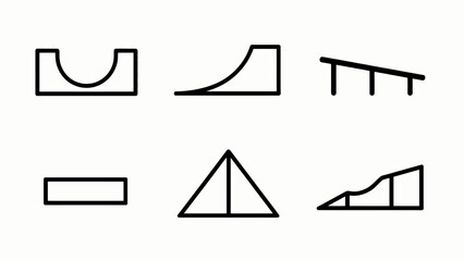 Skatepark Ramps Icons: Quarter Pipe, Funbox, Rails, Manual Pad © Wilujeng Graphic