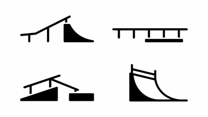 Skatepark Ramps Icons: Quarter Pipe, Half Pipe, Grind Rail, Jump © Wilujeng Graphic