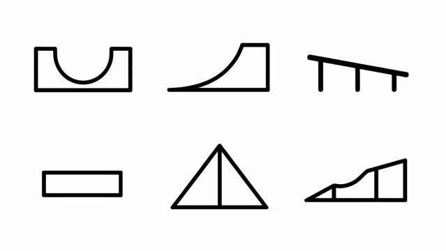 Skatepark Ramps Icons: Quarter Pipe, Funbox, Rails, Manual Pad