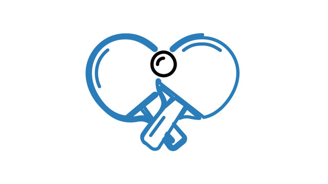Clean flat vector line icon of a ping pong paddle and ball, ideal for sports apps, table tennis clubs, schedules, and event signage.