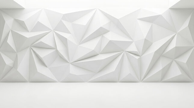 White 3D Geometric Polygon Relief Wall Background with Low Poly Triangle Pattern and Copyspace