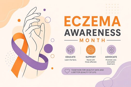 Eczema awareness month informational infographic poster with awareness, advocacy