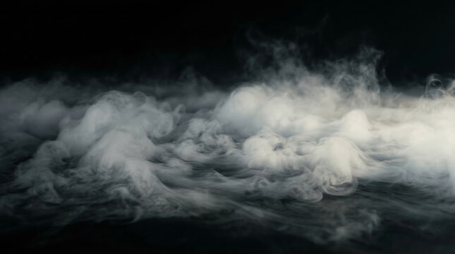 White Smoke Fog Rolling on Black Background for Atmospheric Halloween and Stage Effect Overlay