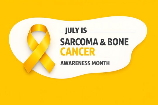 July sarcoma and bone cancer awareness month yellow ribbon banner with awareness