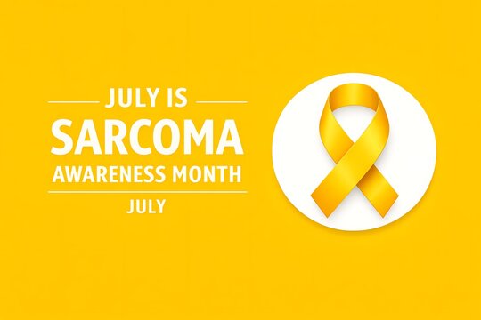 July sarcoma awareness month yellow ribbon emblem on yellow background