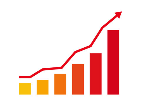 This illustration shows a series of parallel bars with a yellow-to-red color transition, arranged in parallel. Above the bars is a bright red trendline moving upwards towards the upper right.