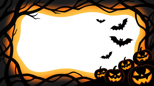 Halloween frame with pumpkins and bats