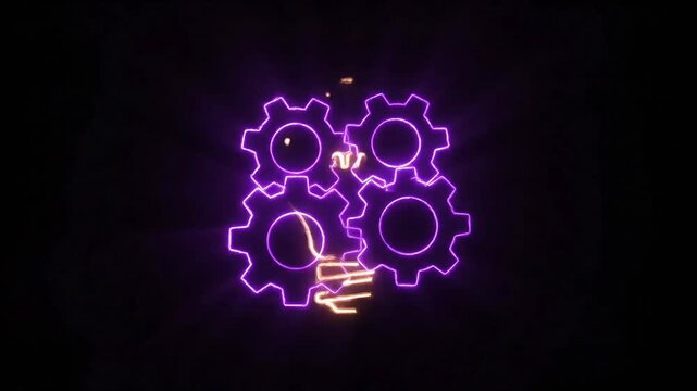 Glowing Neon Brain Transitioning into Gears and Light Bulb Innovation Concept