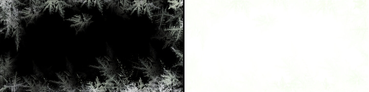 Frosty window with icy fern patterns borders black background transparent cutout for design.