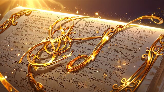A stunning golden script entwined with intricate designs over a vintage manuscript, exuding elegance and artistry, perfect for creative projects and visual storytelling.