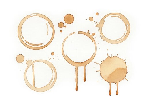 Coffee stains and splatters on white background coffee stain art
