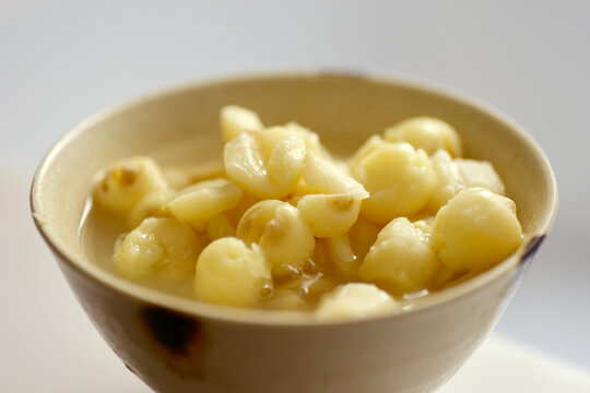 Closeup shot of the homemade lotus seed dessert soup resting on table