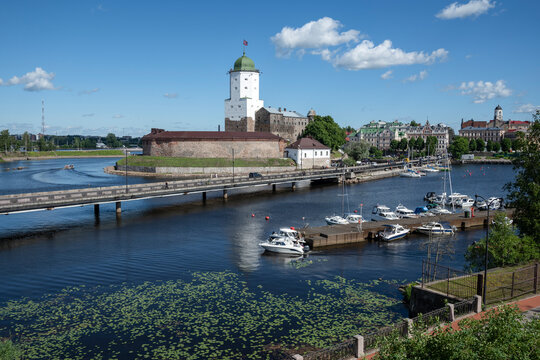 A summer day in the historic center of the ancient city of Vyborg. Leningrad Region, Russia