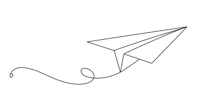 continuous one line paper airplane vector illustration minimalist aviation sketch with flying path creative travel concept linear outline drawing isolated on white background