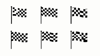 Naklejka premium Set of checkered racing flags waving on poles, isolated on white