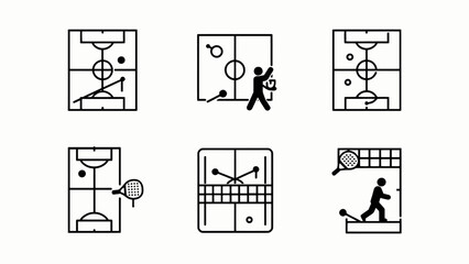 Sports Field Icons: Soccer, Tennis, Badminton, Volleyball, Basketball Courts © kampus