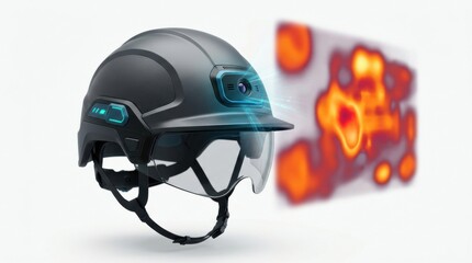 Fototapeta premium A hard hat features smart technology with a thermal visual display, aimed at enhancing safety for workers in industrial environments.
