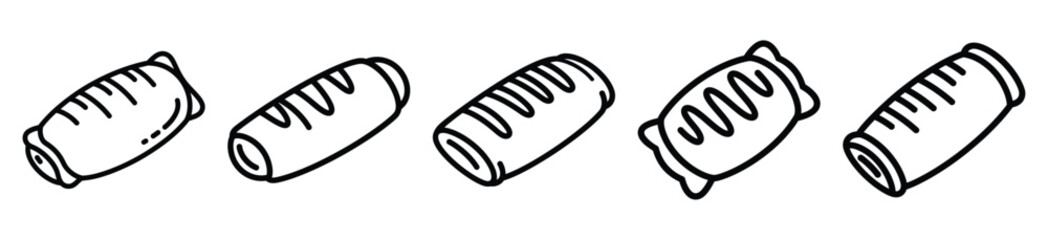 Fototapeta premium Simple line drawing of bakery discount pastry icon set on a white background