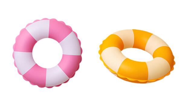 Two colorful life buoys floating side by side