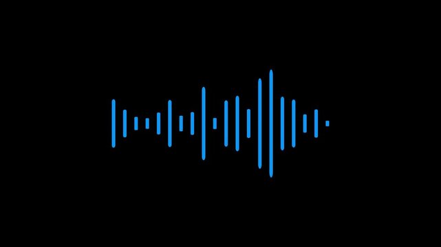 Blue digital audio wave or voice frequency equalizer lines isolated on black background, perfect for music, podcast, and sound concept.